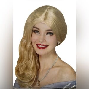 Halloween Mullet Costume Wig Adult 14+ Blond White Long Wavy Hair